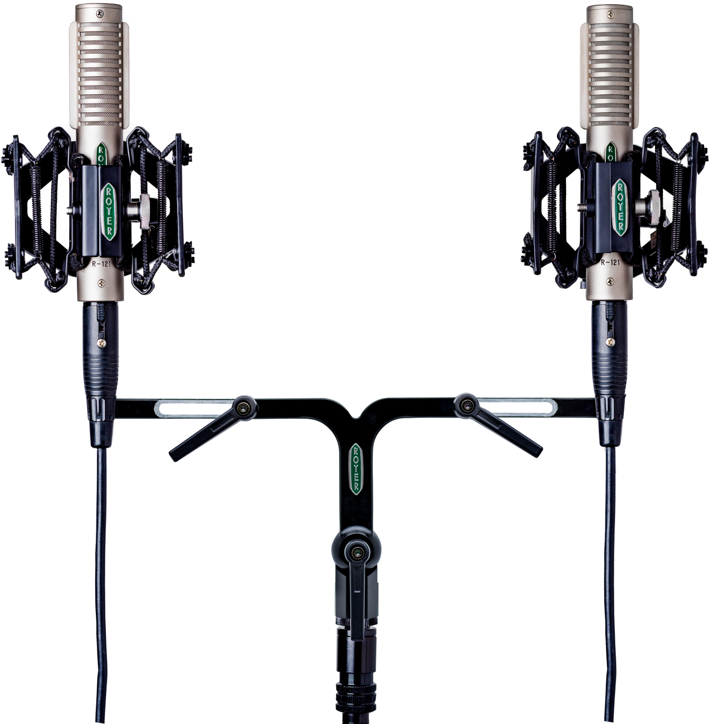 Royer R-121 matched pair on a FlexBar, front view