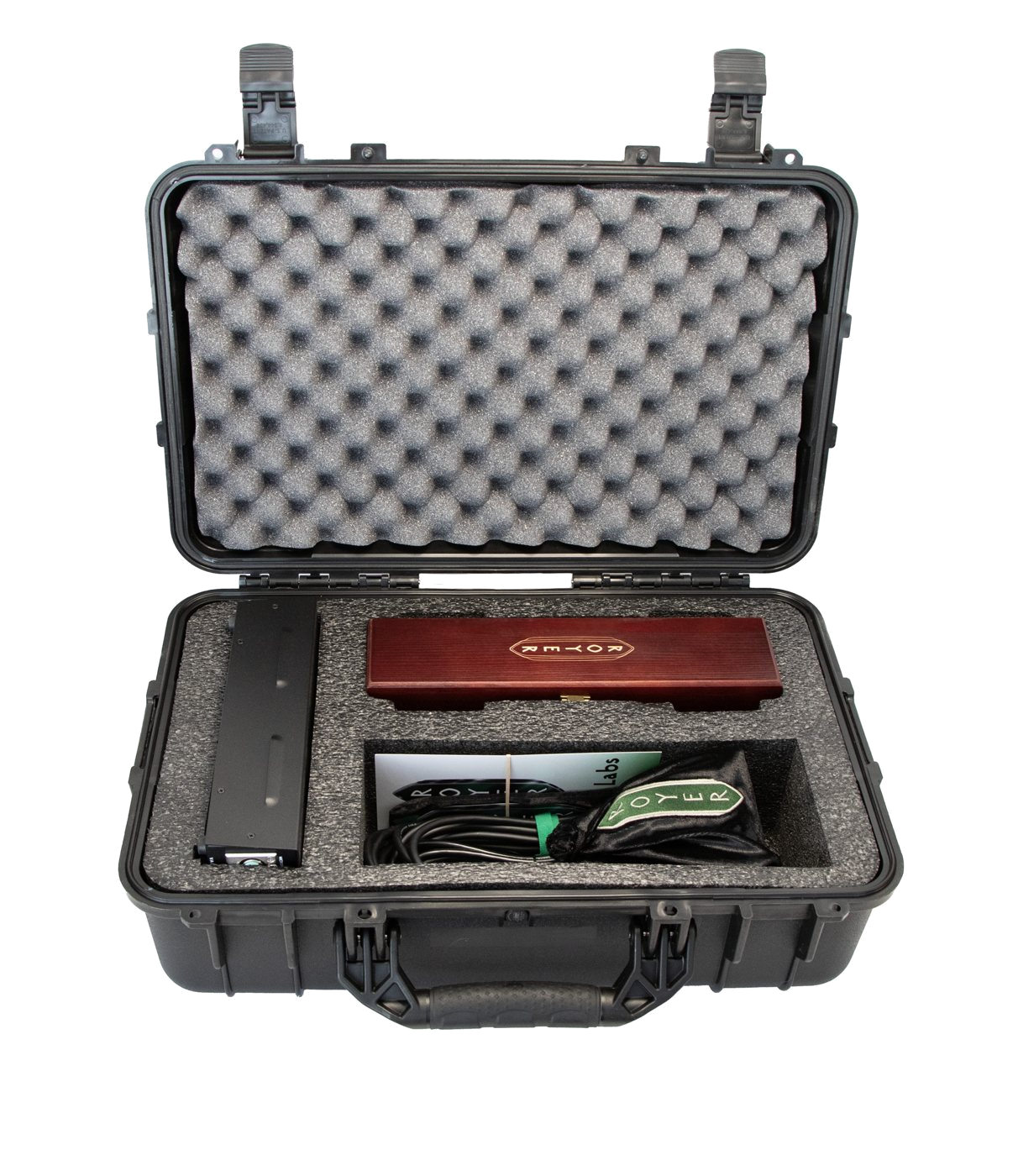 Royer SF-24V kit with the new wooden box and power supply inside its carrying case